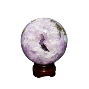 Amethyst Druzy Sphere with wooden stand - 686 grams