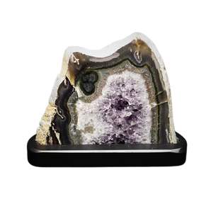 Amethyst Geode Slice on Wooden Base - 947 grams