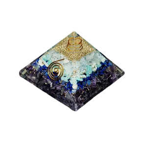 Amethyst, Lapis Lazuli, Amazonite, Celestite, Clear Quartz, Copper Orgonite Pyramid - 213 grams