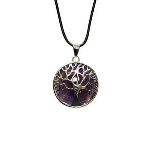 Amethyst Crystal Tree of Life Pendant with Black Cord