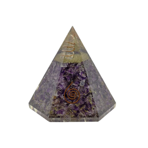 Amethyst, Clear Quartz Orgonite Hexagonal Pyramid - 419 grams