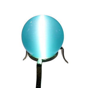 Turquoise Cat's Eye Sphere (Man-made) with wooden stand - 82 to 87 grams