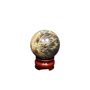 Black Moonstone Sphere with wooden stand - 267 grams
