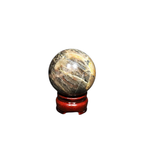 Black Moonstone Sphere with wooden stand - 267 grams