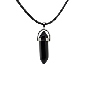 Black Obsidian Double Terminated Pendant with Black Cord