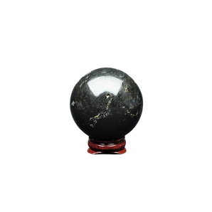 Black Tourmaline Sphere with wooden stand - 248 grams