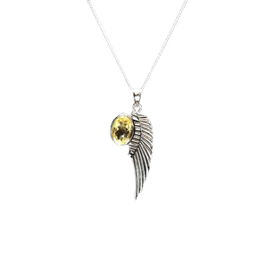 Citrine with Angel Wing Pendant 925 Sterling Silver