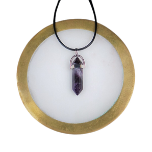 Chevron Amethyst Double Terminated Pendant with Black Cord