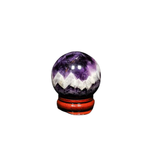 Chevron Amethyst Sphere with wooden stand - 82 grams