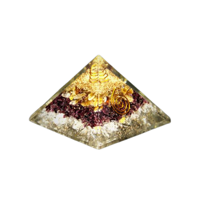 Clear Quartz, Garnet, Citrine, Copper Orgonite Pyramid - 227 grams