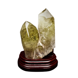 Citrine Twin Flame Double Generator Point on a Custom Wooden Base - 1.312 kgs