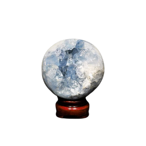 Celestite Geode Sphere with wooden stand - 622 grams