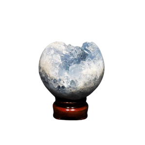 Celestite Geode Sphere with wooden stand - 622 grams