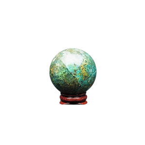 Chrysocolla Sphere with wooden stand - 166 grams