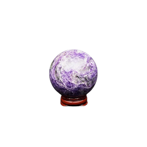 Charoite Sphere with wooden stand - 331 grams