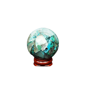 Chrysocolla Sphere with wooden stand - 156 grams