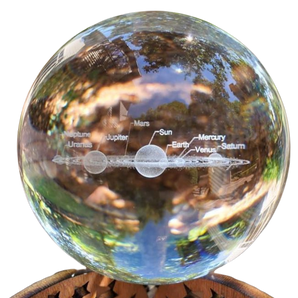 Solar System 3D K9 Crystal Planets Sphere with wooden stand - 275 grams