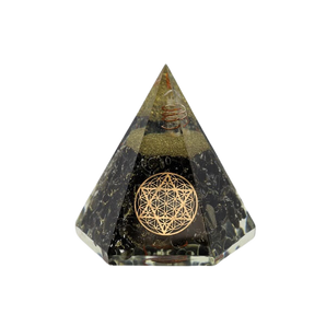 Golden Sheen Obsidian, Clear Quartz, Copper Orgonite Hexagonal Pyramid