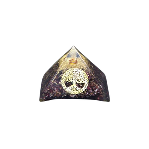 Garnet, Clear Quartz, Copper, Tree of Life Orgonite Pyramid - 257 grams