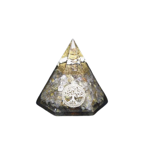 Golden Rutilated Quartz, Clear Quartz, Copper, Tree of Life Orgonite Hexagonal Pyramid - 360 grams