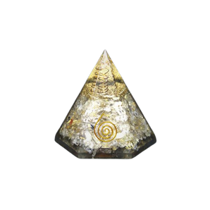 Golden Rutilated Quartz, Clear Quartz, Copper, Tree of Life Orgonite Hexagonal Pyramid - 360 grams