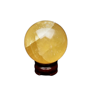 Honey Gold Calcite Sphere with wooden stand - 487 grams