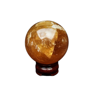 Honey Gold Calcite Sphere with wooden stand - 597 grams
