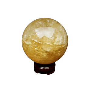 Honey Gold Calcite Sphere with wooden stand - 781 grams