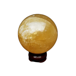 Honey Gold Calcite Sphere with wooden stand - 781 grams