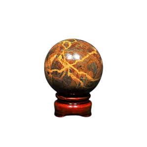 Tiger Eye Iron Sphere with wooden stand - 353 grams