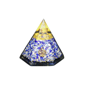 Lapis Lazuli, Clear Quartz, Copper, Flower of Life Orgonite Hexagonal Pyramid - 320 grams