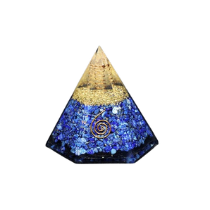 Lapis Lazuli, Clear Quartz, Copper, Flower of Life Orgonite Hexagonal Pyramid - 420 grams