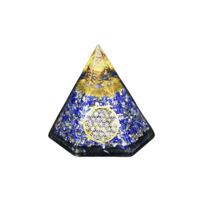 Lapis Lazuli, Clear Quartz, Copper, Flower of Life Orgonite Hexagonal Pyramid - 320 grams