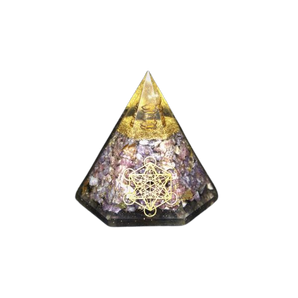 Lepidolite, Clear Quartz, Copper Orgonite Hexagonal Pyramid - 401 grams