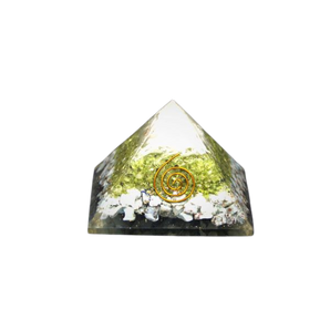 Larimar, Peridot, Selenite, Copper Orgonite Crystal Pyramid - 224 grams