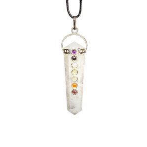 Moonstone 7 Chakra Double Terminated Pendant with black cord