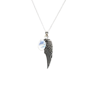 Moonstone with Angel Wing Pendant 925 Sterling Silver