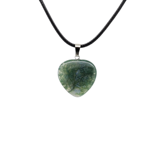 Moss Agate Heart Pendant with black cord
