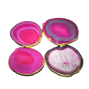 Pink Agate Goldrim Coasters