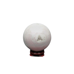 Pink Mangano Calcite Sphere with wooden stand - 246 grams