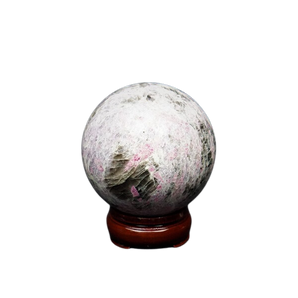 Pink Tourmaline Sphere with wooden stand - 790 grams