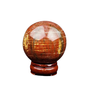 Petrified Wood Jasper Sphere with wooden stand - 757 grams