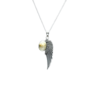 Golden Rutilated Quartz with Angel Wing Pendant 925 Sterling Silver