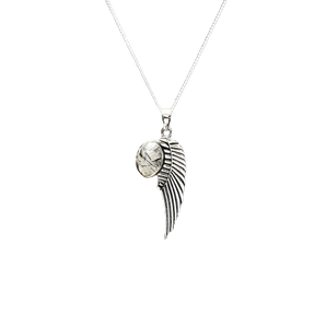 Black Rutile Quartz with Angel Wing Pendant 925 Sterling Silver