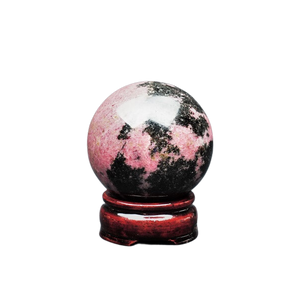 Rhodonite Sphere with wooden stand - 547 grams