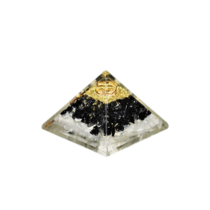Selenite, Black Tourmaline, Clear Quartz, Copper Orgonite Pyramid - 123 to 126 grams