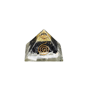 Selenite, Black Tourmaline, Clear Quartz, Copper Orgonite Pyramid - 123 to 126 grams
