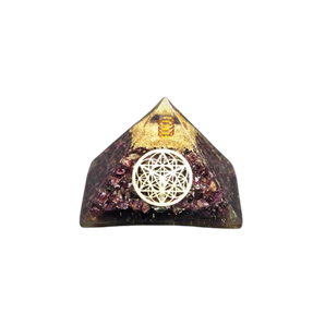 Garnet, Clear Quartz, Copper, Flower of Life Orgonite Pyramid - 295 grams