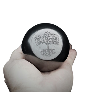 Shungite Genuine Sphere engraved Tree of Life with stand - 737 grams