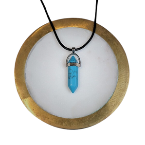 Turquoise Howlite Double Terminated Pendant with Black Cord